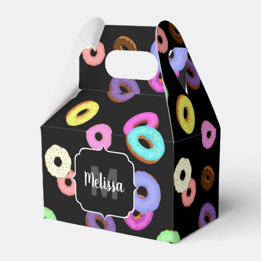 Coole, bunte Donuts schwarze Monogramm Geschenkschachtel (Vorderseite)