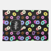 Coole, bunte Donuts schwarze Monogramm Geschirrtuch (Horizontal)