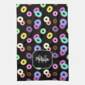 Coole, bunte Donuts schwarze Monogramm Geschirrtuch (Vertikal)