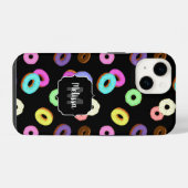 Coole, bunte Donuts schwarze Monogramm iPhone Hülle (Rückseite (Horizontal))