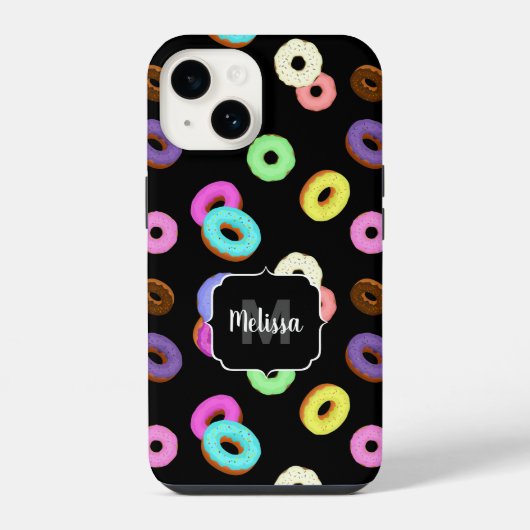 Coole, bunte Donuts schwarze Monogramm iPhone Hülle (Rückseite)