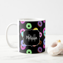 Coole, bunte Donuts schwarze Monogramm Kaffeetasse