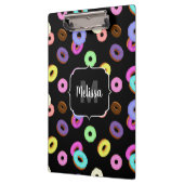 Coole, bunte Donuts schwarze Monogramm Klemmbrett (Links)