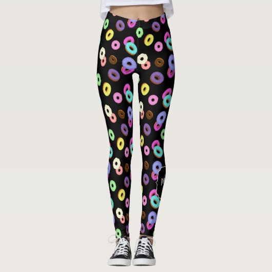 Coole, bunte Donuts schwarze Monogramm Leggings (Vorderseite)