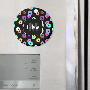 Coole, bunte Donuts schwarze Monogramm Magnet