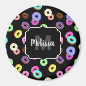 Coole, bunte Donuts schwarze Monogramm Magnet (Vorne)