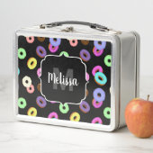 Coole, bunte Donuts schwarze Monogramm Metall Brotdose (Beispiel)