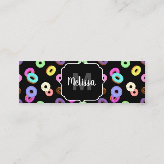 Coole, bunte Donuts schwarze Monogramm Mini Visitenkarte (Vorderseite)