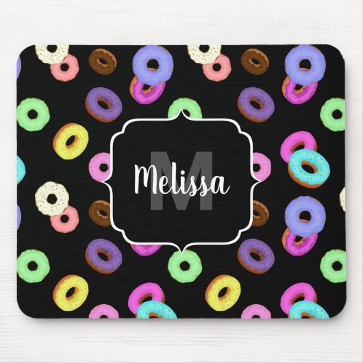Coole, bunte Donuts schwarze Monogramm Mousepad (Vorne)