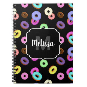 Coole, bunte Donuts schwarze Monogramm Notizblock