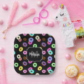 Coole, bunte Donuts schwarze Monogramm Pappteller (Party)
