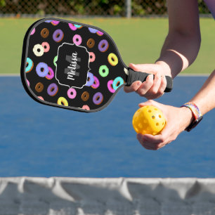 Coole, bunte Donuts schwarze Monogramm Pickleball Schläger