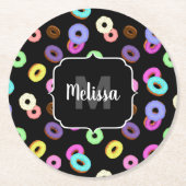 Coole, bunte Donuts schwarze Monogramm Runder Pappuntersetzer (Vorderseite)