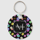 Coole, bunte Donuts schwarze Monogramm Schlüsselanhänger (Vorderseite)