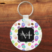 Coole, bunte Donuts schwarze Monogramm Schlüsselanhänger (Rückseite)