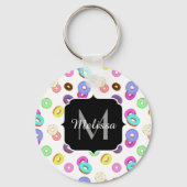 Coole, bunte Donuts schwarze Monogramm Schlüsselanhänger (Rückseite)