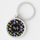 Coole, bunte Donuts schwarze Monogramm Schlüsselanhänger (Vorne)