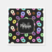 Coole, bunte Donuts schwarze Monogramm Serviette (Vorderseite)