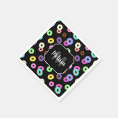 Coole, bunte Donuts schwarze Monogramm Serviette (Ecke)