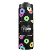 Coole, bunte Donuts schwarze Monogramm Thermosbecher (Vorderseite)
