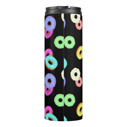 Coole, bunte Donuts schwarze Monogramm Thermosbecher (Rückseite)