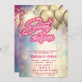 Coole, bunte Goldballon-Feuerwerk Einladung (Vorne/Hinten)