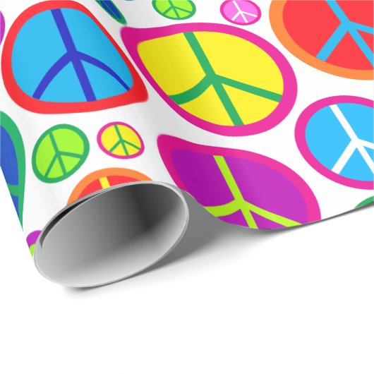 Coole bunte Groovy Friedenssymbole Geschenkpapier (Rolleneckpunkt)