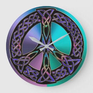 Coole bunte keltische Knoten-Friedenszeichen-Uhr Große Wanduhr
