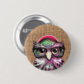 Coole bunte Tätowierungs-kluge Eule mit lustigen Button (Vorne & Hinten)