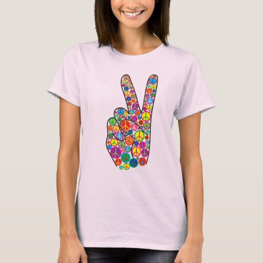 Coole, bunte und Groovy Friedenszeichen T-Shirt (Vorderseite)