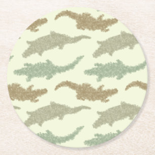 Coole Camouflage Alligatoren - nahtloses Muster. Runder Pappuntersetzer