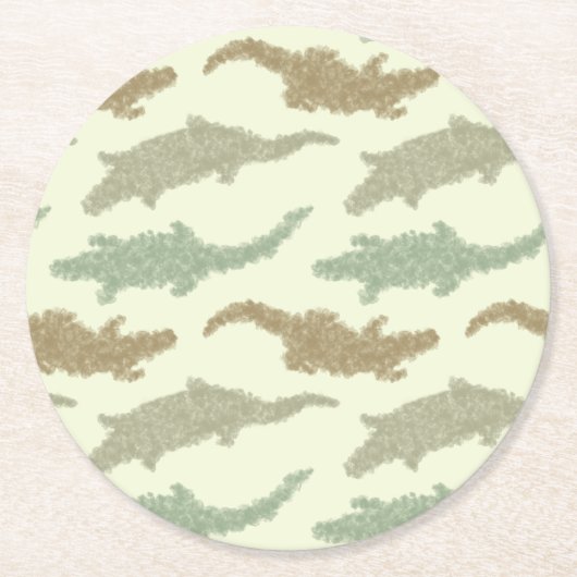 Coole Camouflage Alligatoren - nahtloses Muster. Runder Pappuntersetzer (Vorderseite)