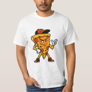 Coole Cartoon-Pizza-Scheiben-Maskottchen mit Kappe T-Shirt
