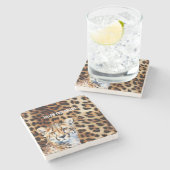 Coole Cat Cheetah Leopard Steinuntersetzer (Seitenansicht)