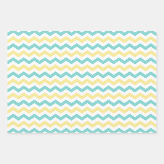 Coole Cat Faces Aquamarin Gelbes Zickzack Muster Geschenkpapier Set (Vorderseite 2)