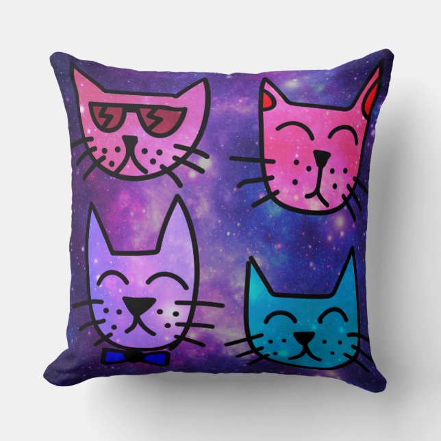 Coole Cat Faces auf einem Weltraumhintergrund Kissen (Vorderseite)