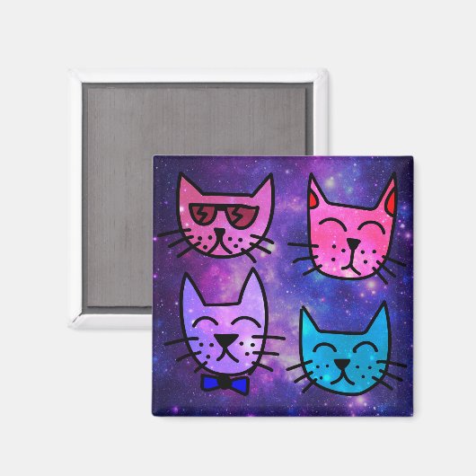 Coole Cat Faces auf einem Weltraumhintergrund Magnet (Vorderseite/Rückseite)