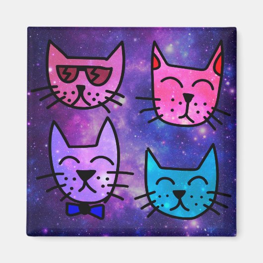Coole Cat Faces auf einem Weltraumhintergrund Magnet (Vorne)