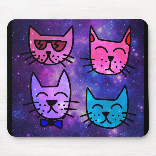 Coole Cat Faces auf einem Weltraumhintergrund Mousepad (Vorne)