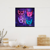 Coole Cat Faces auf einem Weltraumhintergrund Poster (Küche)