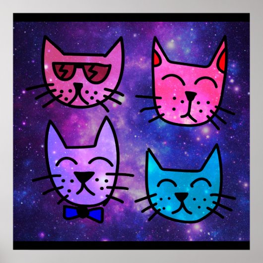 Coole Cat Faces auf einem Weltraumhintergrund Poster (Vorne)