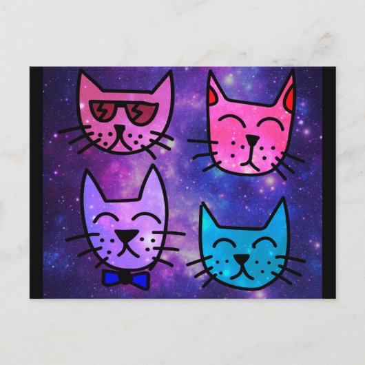 Coole Cat Faces auf einem Weltraumhintergrund Postkarte (Vorderseite)