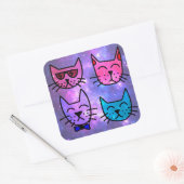 Coole Cat Faces auf einem Weltraumhintergrund Quadratischer Aufkleber (Umschlag)