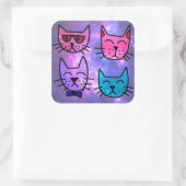 Coole Cat Faces auf einem Weltraumhintergrund Quadratischer Aufkleber (Tasche)