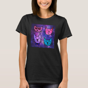Coole Cat Faces auf einem Weltraumhintergrund T-Shirt