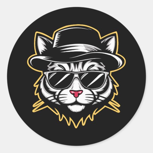 Coole Cat Fedora Sonnenbrille Runder Aufkleber (Vorderseite)
