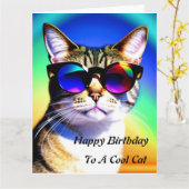 Coole Cat Happy Birthday Card Karte (Gelbe Blume)