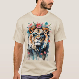 Coole Cat Lion Tragesonne mit Blume T-Shirt