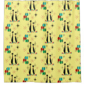 Coole Cat Mid Century Moderne Atomzeitendusche Duschvorhang (Vorderseite)