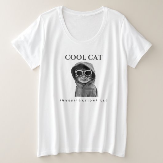Coole Cat Schwarz/Weiß Logo-Abschlag Große Größe T-Shirt (Design vorne)